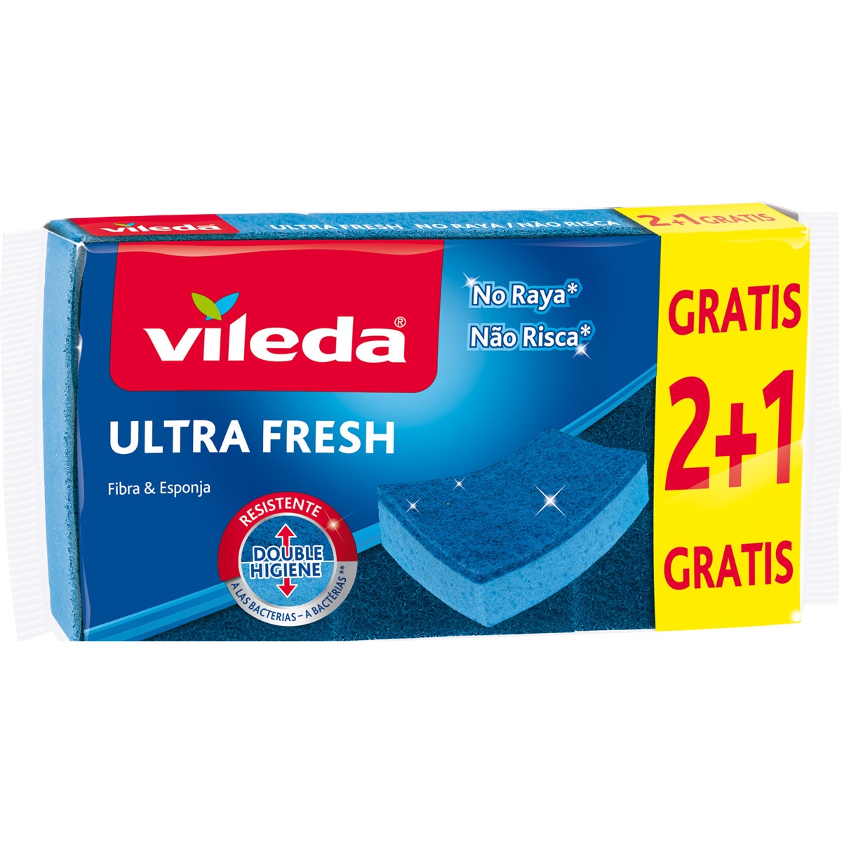 Esfregão Ultra Fresh Fibra e Esponja Não Risca embalagem 3 unidades