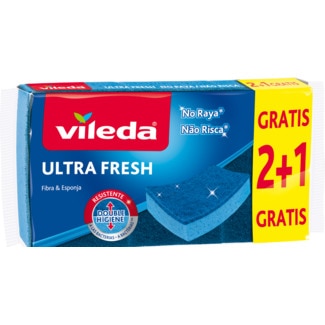 Esfregão Ultra Fresh Fibra e Esponja Não Risca embalagem 3 unidades - Vileda
