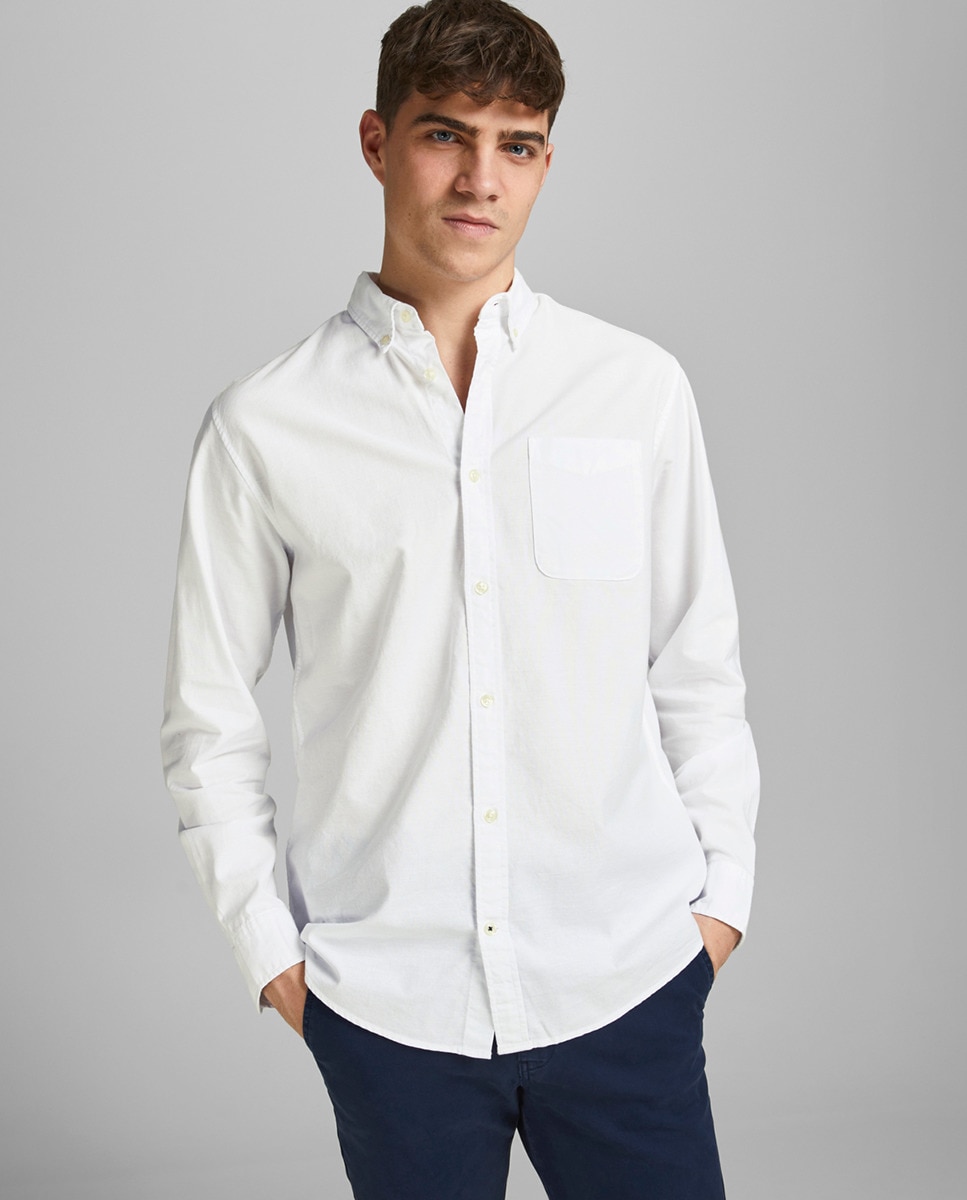 Camisa formal em algodão BCI slim lisa branca Branco-5