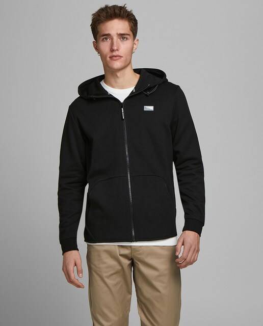 Chaqueta deportiva de hombre con algodón BCI negra con capucha · Jack \u0026  Jones · El Corte Inglés