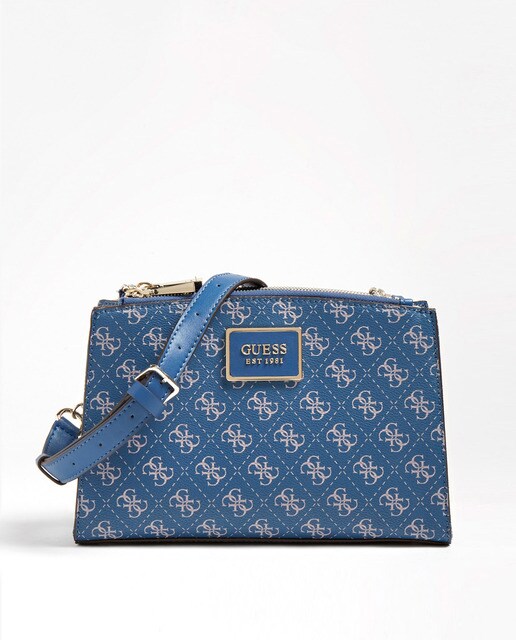 Bandolera de mujer Guess Tyren en azul con estampado de logos · Guess · El  Corte Inglés