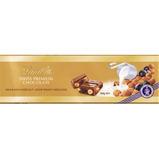 Chocolate de Leite com Avelãs e Passas Gold embalagem 300 g - Lindt