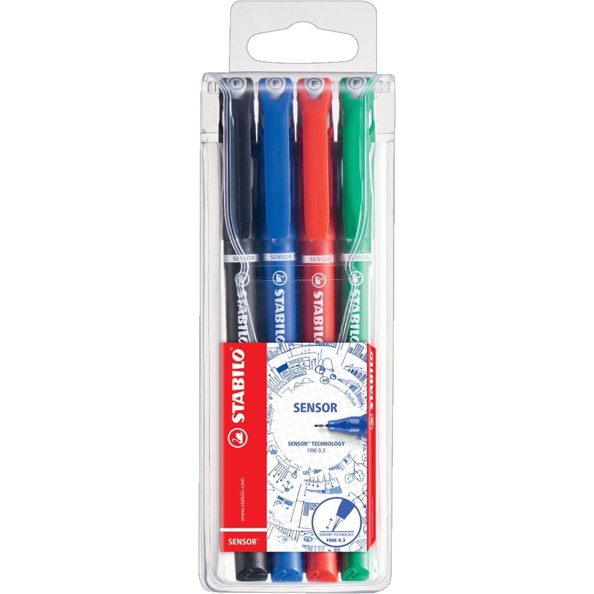 Estojo com 4 Canetas de Feltro Ponta Fina com Ponta Amortecida SENSOR - Multicolor Multicolor-1