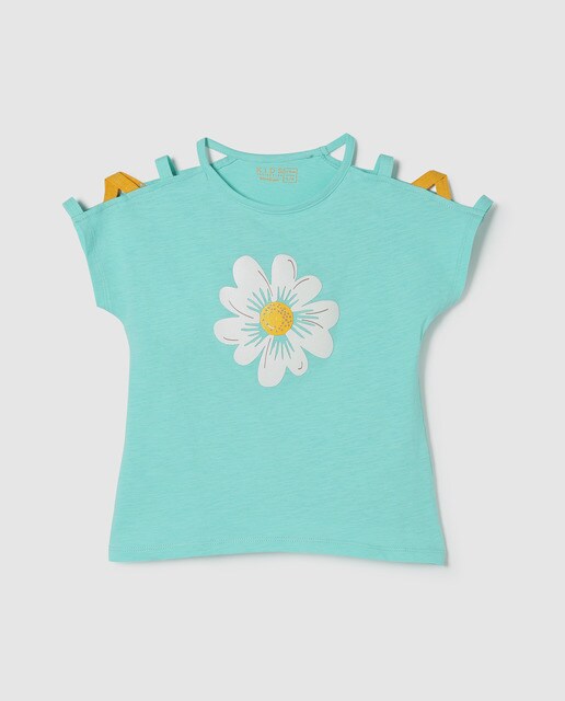 Camiseta baño de niña turquesa con marga