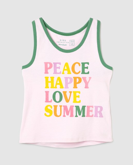 Camiseta de niña rosa ''Peace happy love