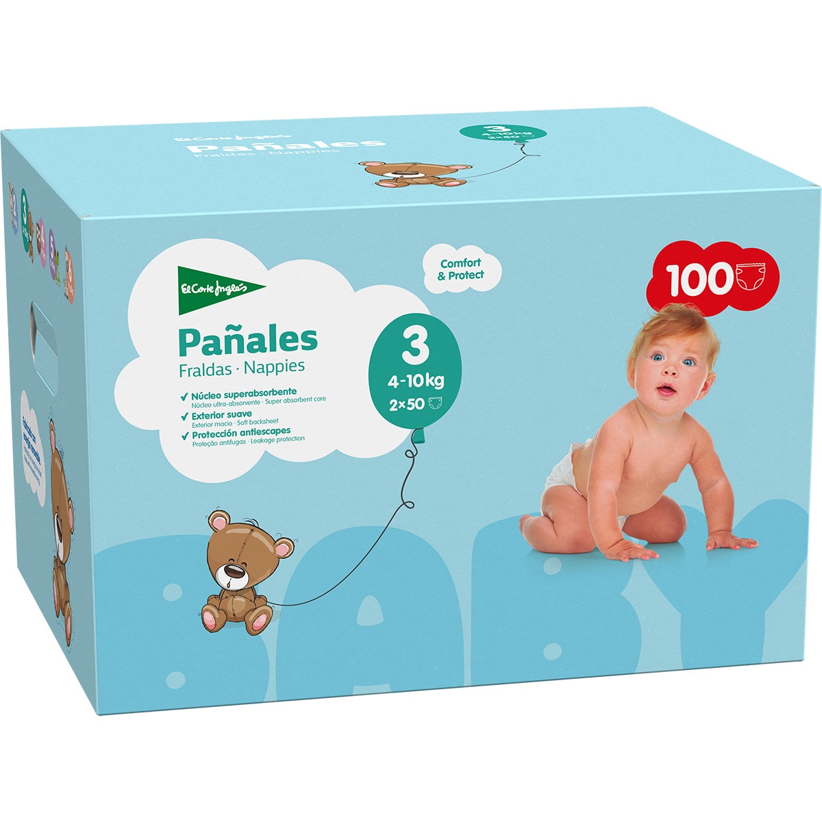 pañales unisex de 4 a 10 kg talla 3 elásticos y transpirables pack 2 x 50 unidades caja 100 unidades
