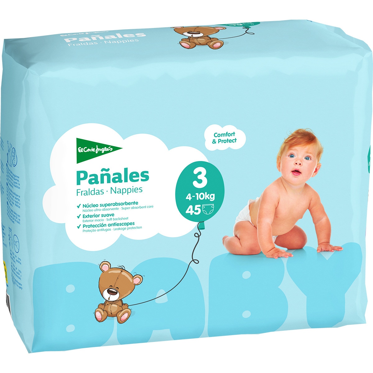 pañales unisex de 4 a 10 kg talla 3 elásticos y transpirables bolsa 45 unidades