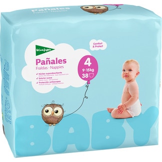 pañales unisex de 9 a 15 kg talla 4 elásticos y transpirables bolsa 38 unidades - El Corte Ingles