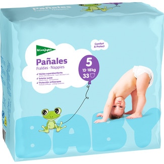 pañales unisex de 13 a 18 kg talla 5 elásticos y transpirables bolsa 33 unidades - El Corte Ingles