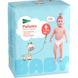 pañales unisex de 17 a 28 kg talla 6 elásticos y transpirables bolsa 29 unidades - El Corte Ingles