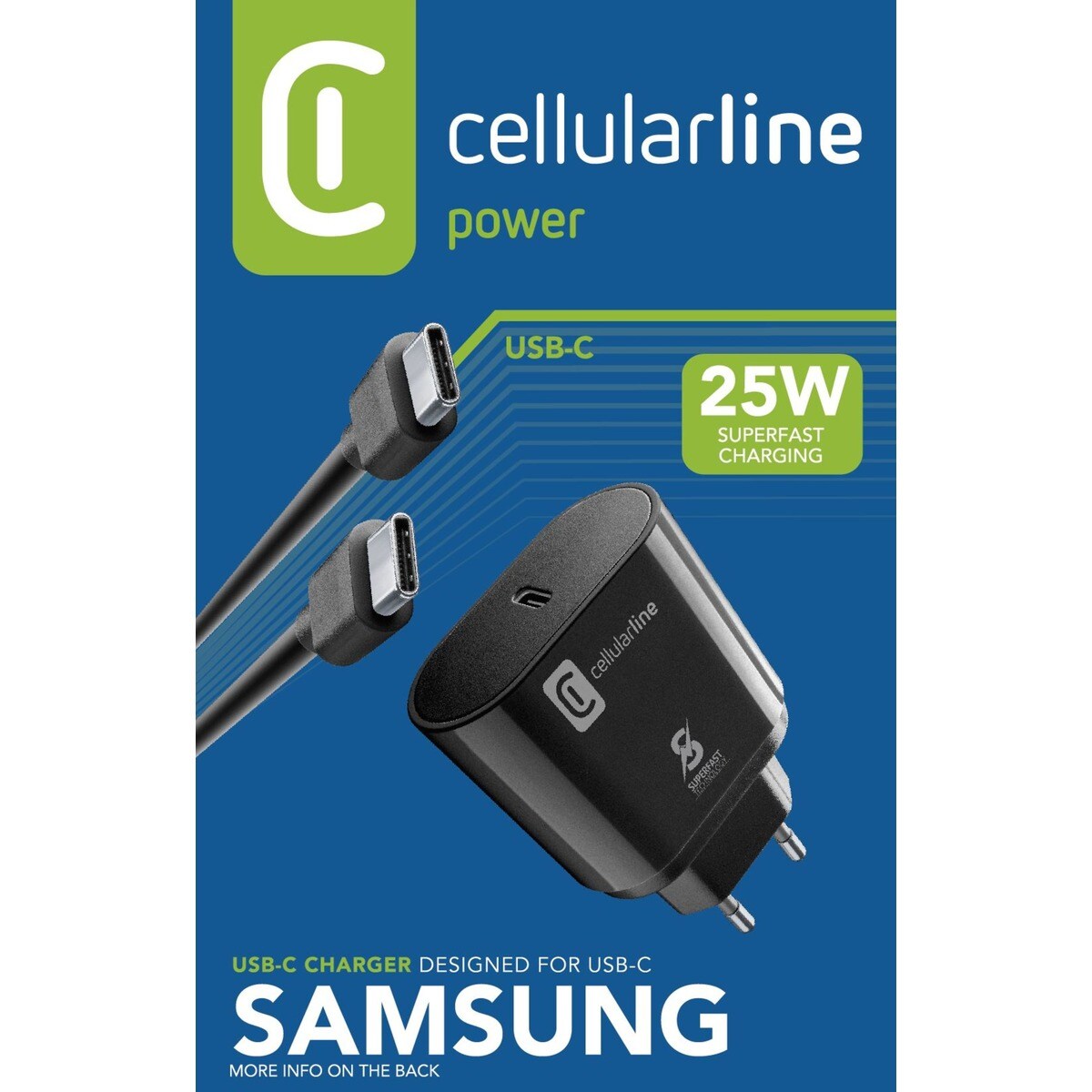 Carregador Cellular Line USB-C 25W + USB-C - Preto 2
