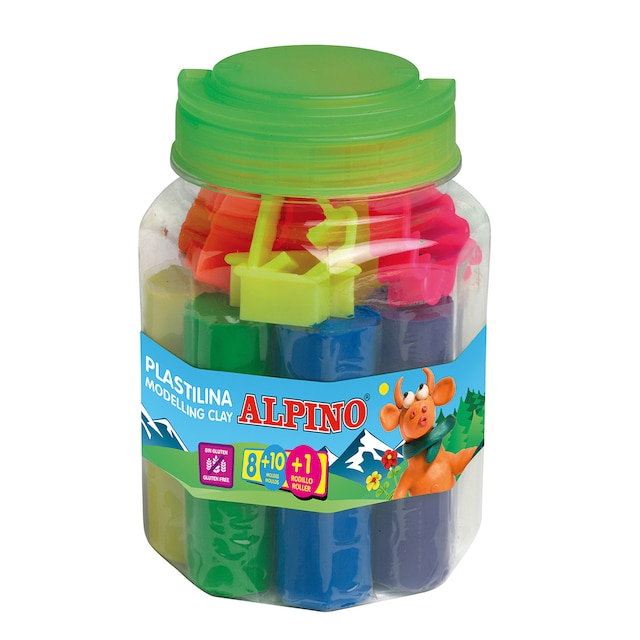 Imagem 0 de Kit de frasco de plasticina de 8 cores + 10 formas + rolo Alpino
