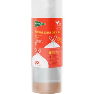 bolsas de basura con autocierre blanca 70x75 50 litros rollo 15 unidades - El Corte Ingles