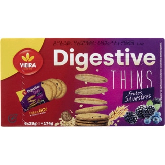 Bolachas Thins de Frutos Silvestres Pack 6 embalagem 174 g - Vieira Digestive