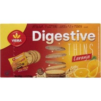 Bolachas Thins de Laranja Pack 6 embalagem 174 g - Vieira Digestive