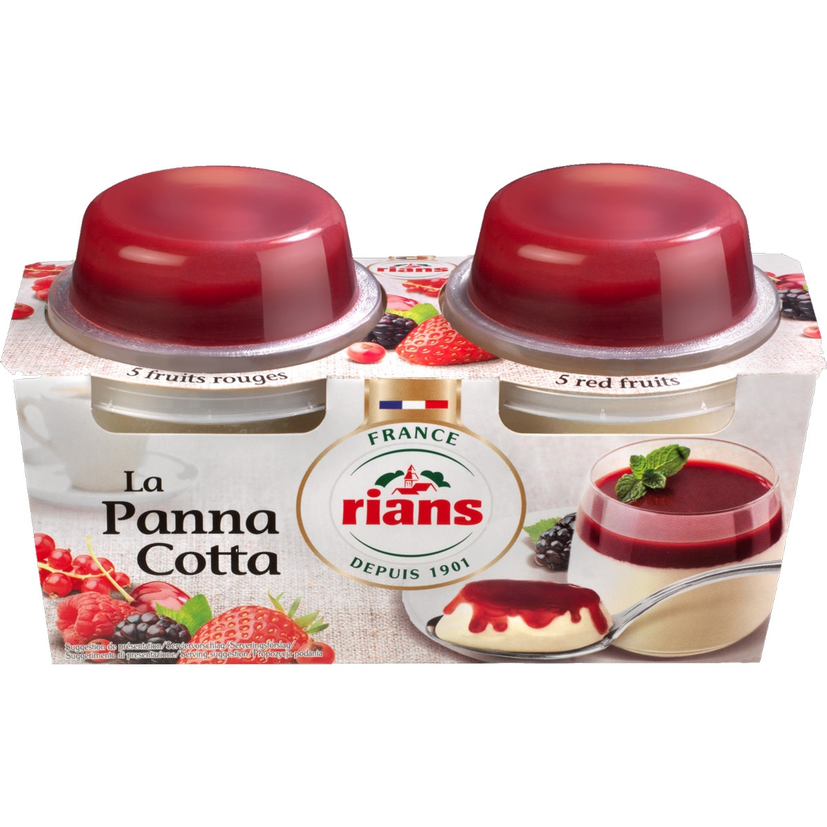 Panna Cotta de 5 Frutos Vermelhos Pack 2 embalagem 240 g
