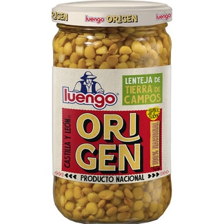 Origen lentejas cocidas IGP Tierra de Campos frasco 400 g neto escurrido - Luengo