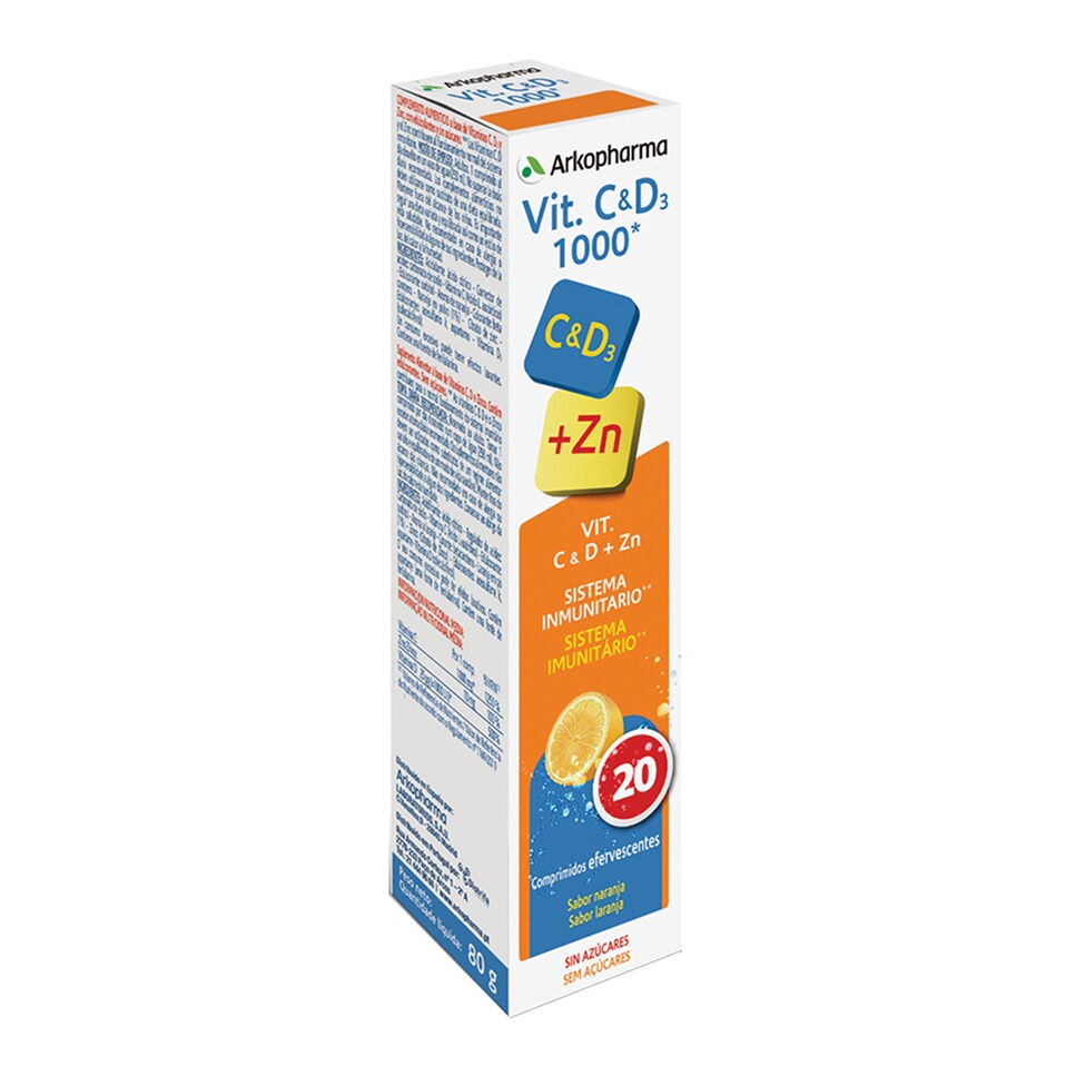 20 Comprimidos Vitamina C&D3 1000 mg + Zinc Arkopharma 1
