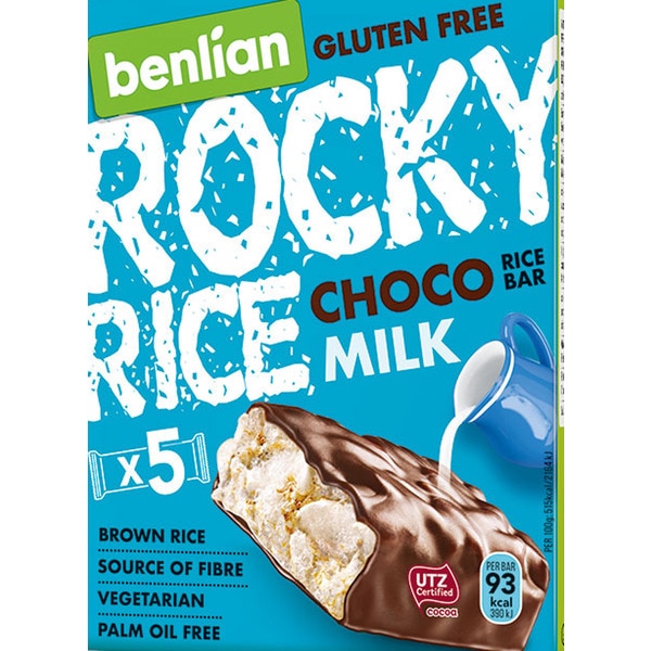 Barritas de Arroz com Chocolate Leite 70% sem Glúten Pack 5 embalagem 90 g