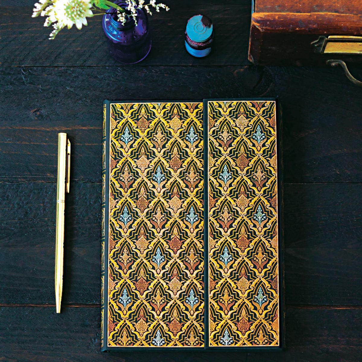 Libreta Destino Midi 130 × 180 Rayada Paperblanks Dorado y Marrón Dorado-5