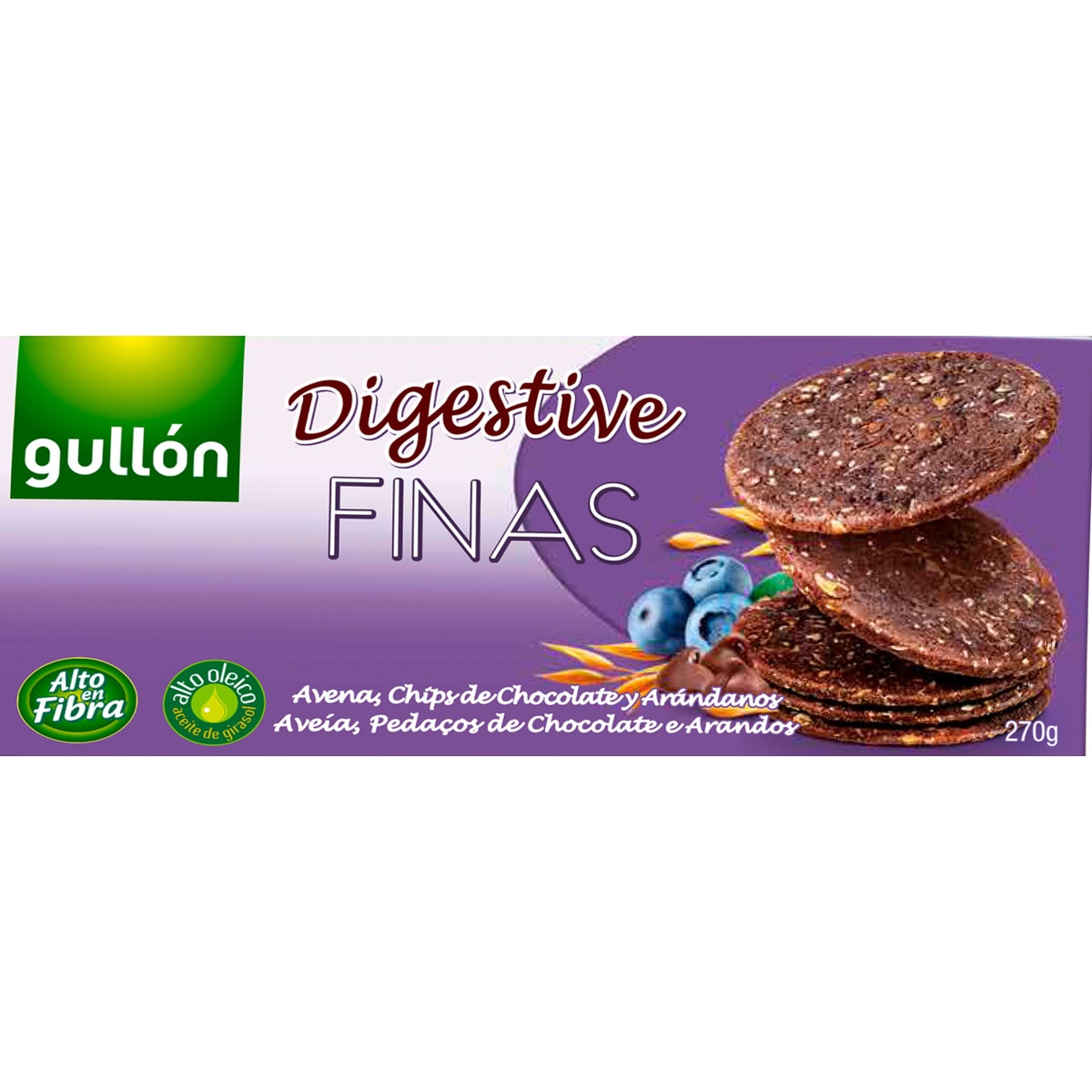 Bolachas Digestivas Finas de Aveia, Pedaços de Chocolate e Arandos embalagem 270 g