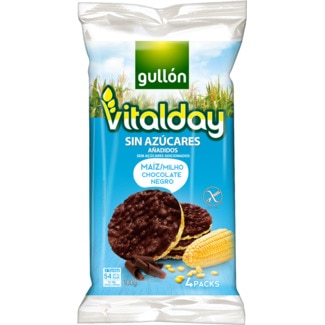 Tortitas de Milho Vitalday com Chocolate Preto sem Açúcares Adicionados sem Glúten Pack 4 embalagem 100 g - Gullón