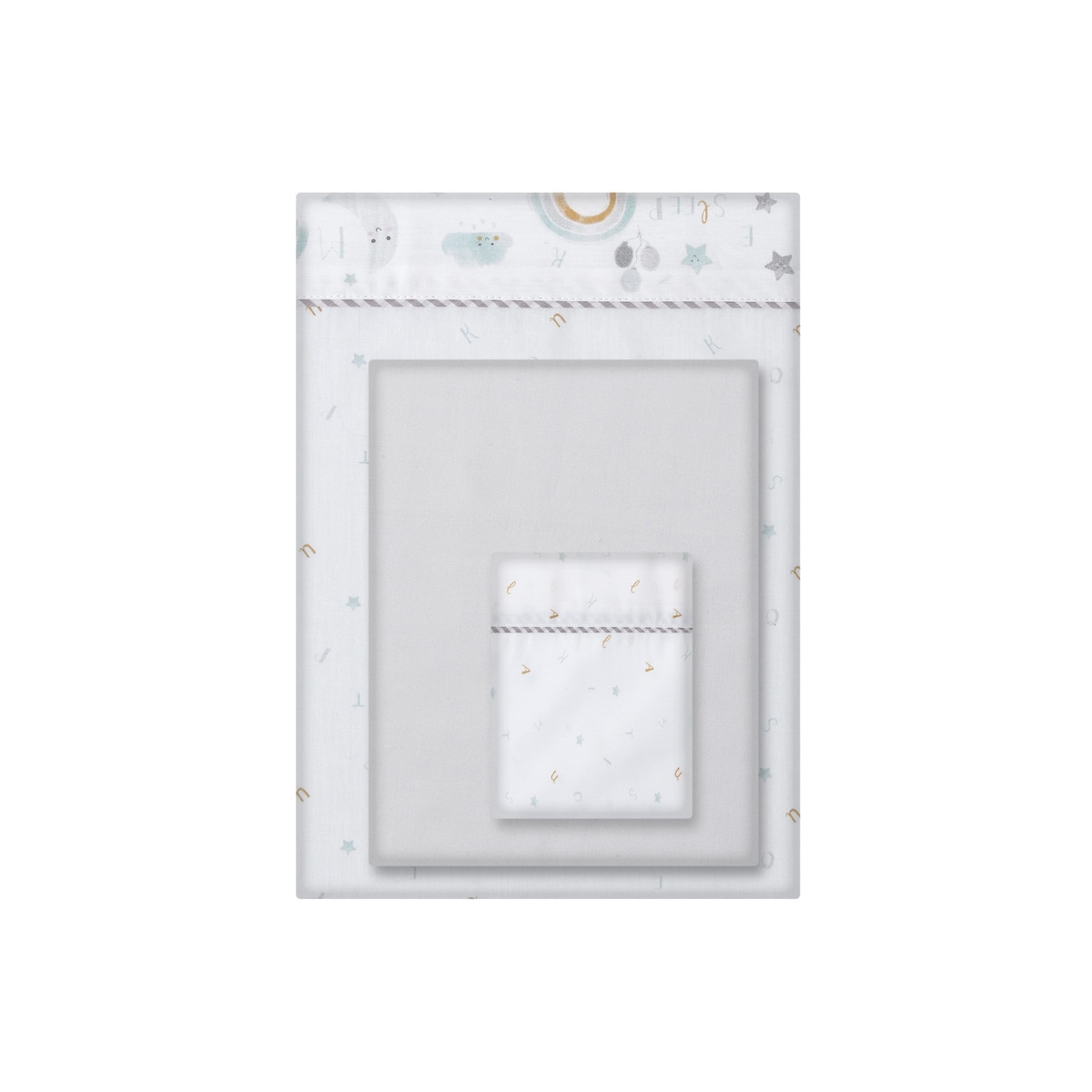 Ensemble de draps 3 pièces Mon premier A, B, C imprimé (disponible en plusieurs dimensions)