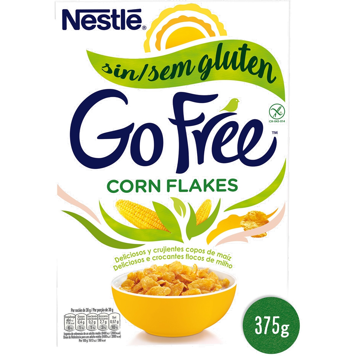 Corn Flakes Cereais de Milho sem Glúten embalagem 375 g