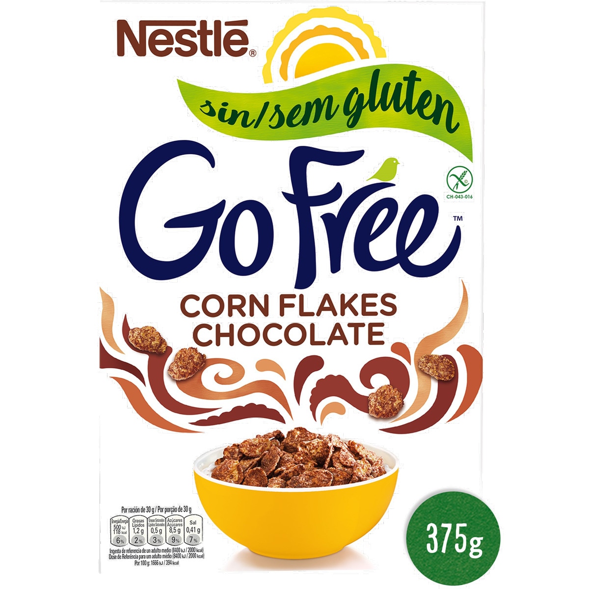 Corn Flakes Cereais de Milho com Chocolate sem Glúten embalagem 375 g