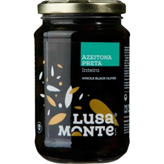 Azeitonas Pretas Inteiras frasco 360 g - Lusa Monte