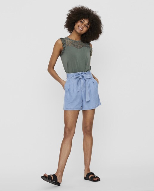 Pantalón pantalón corto de moda con talle alto Y volantes blanco - Shorts -  Bottoms