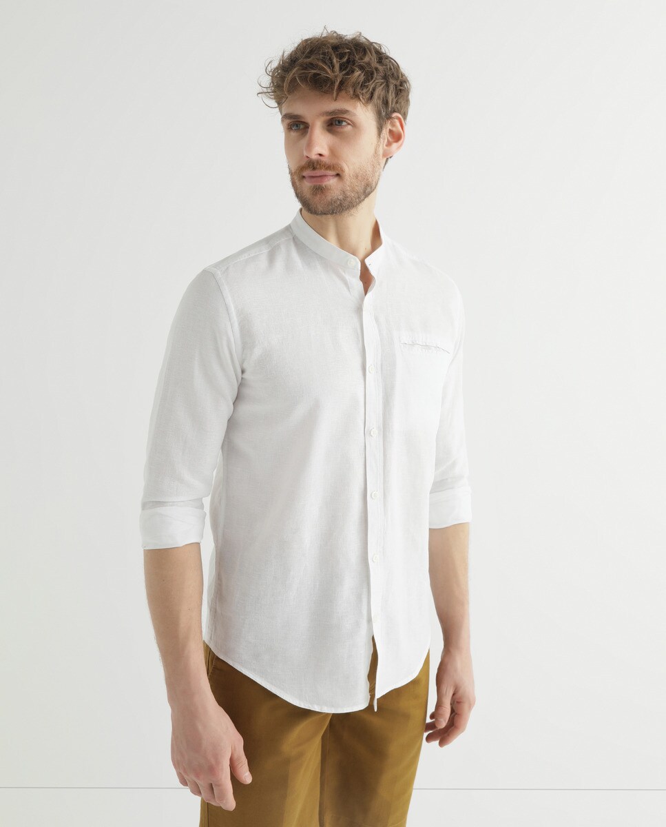 Camisa de hombre de lino y algodón cuello mao lisa · Unit · Hipercor