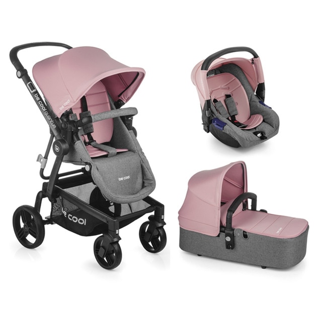 Imagem 0 de Carrinho de Bebé Trio Quantum + Alcofa Top Plus Be Solid + Cadeira Auto Zero Be Pink - Grupo 0+ - Cinzento e Rosa