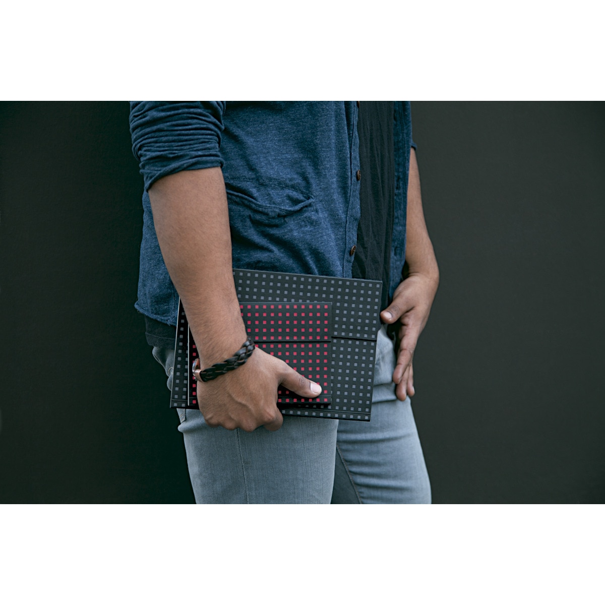 Bloco liso B5 Quadrado preto e vermelho Preto / Vermelho-4