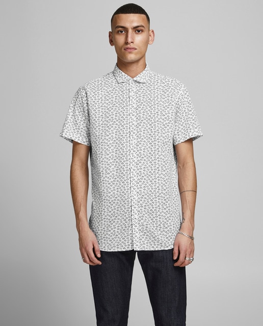 Imagen 0 de Camisa de hombre con algodón BCI slim estampada blanca