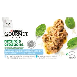 Comida Húmida para Gato Mini Filetes de Peixe e Atum Pack 4unidades 4x85g embalagem 85 g - Purina Gourmet Nature´s Creations