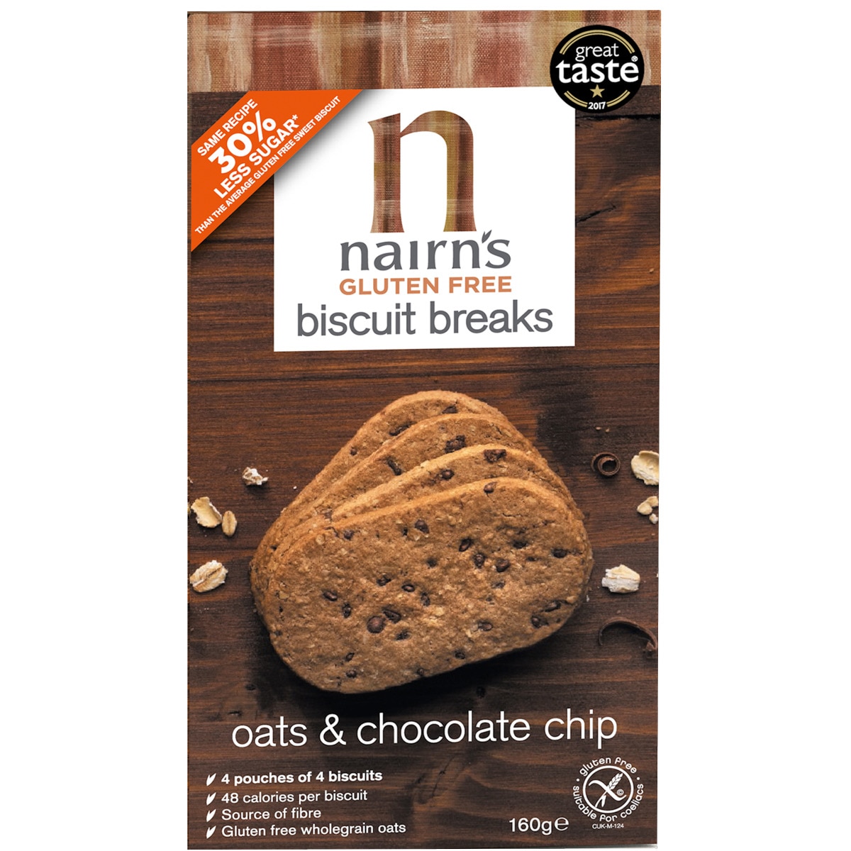 Bolachas de Aveia com Pepitas de Chocolate sem Glúten Pack 4 embalagem 160 g