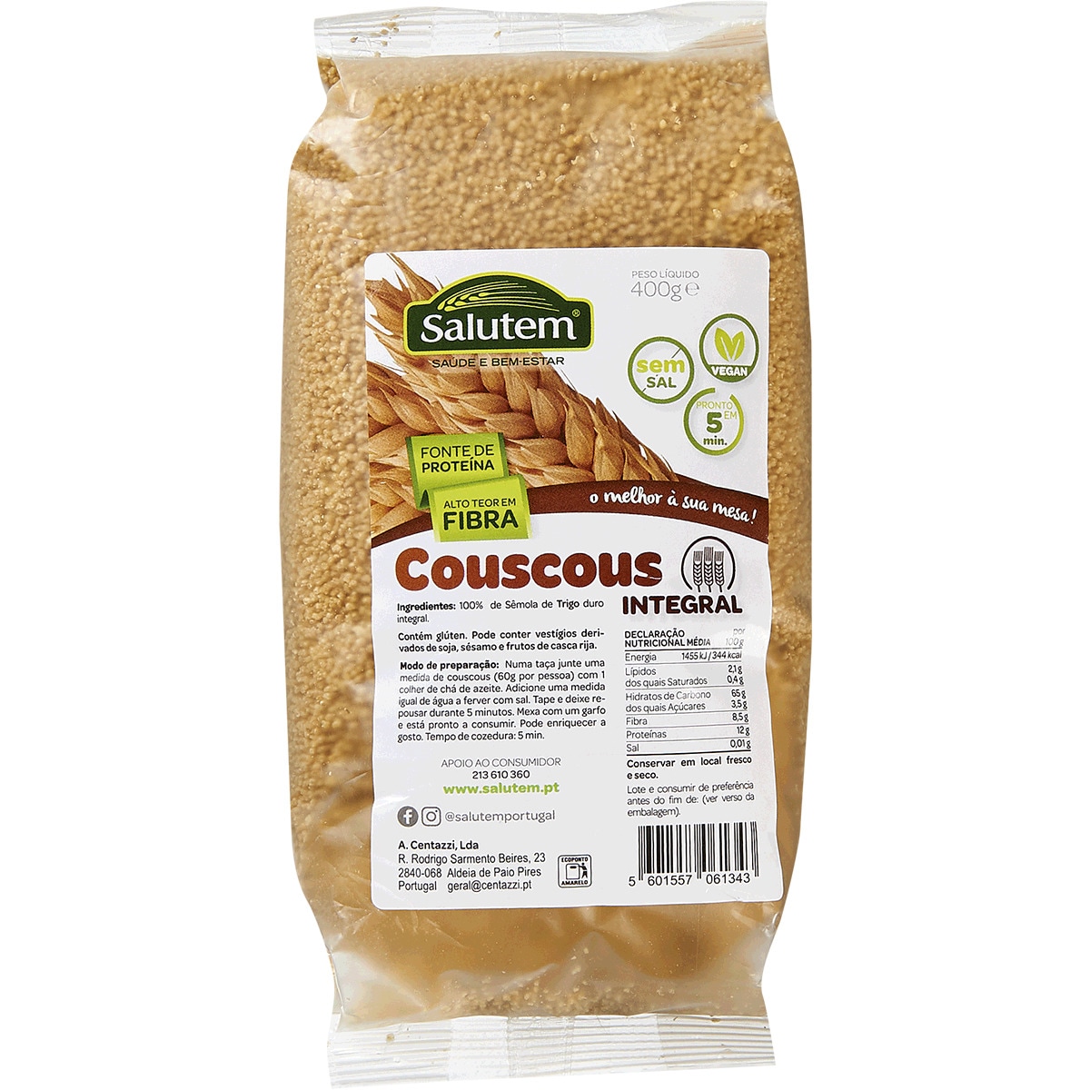 Couscous Integral Vegan sem Sal embalagem 400 g