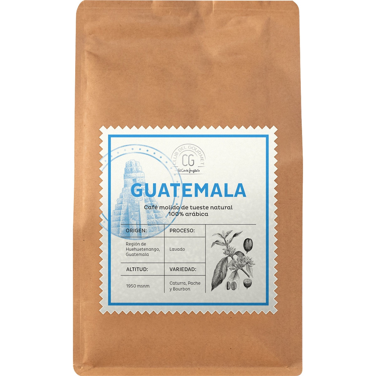 café molido de tueste natural 100% Arábica origen Guatemala paquete 250 g
