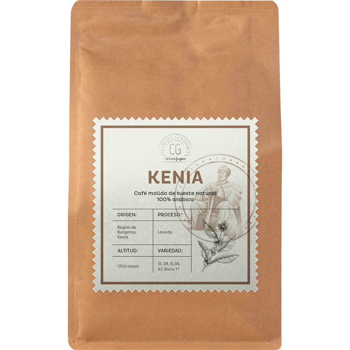 café molido de tueste natural 100% Arábica origen Kenya paquete 250 g