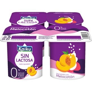 sin lactosa con melocotón desnatado 0% m.g. 0% azúcar añadido sin gluten pack 4 unidades 125 g - Kaiku