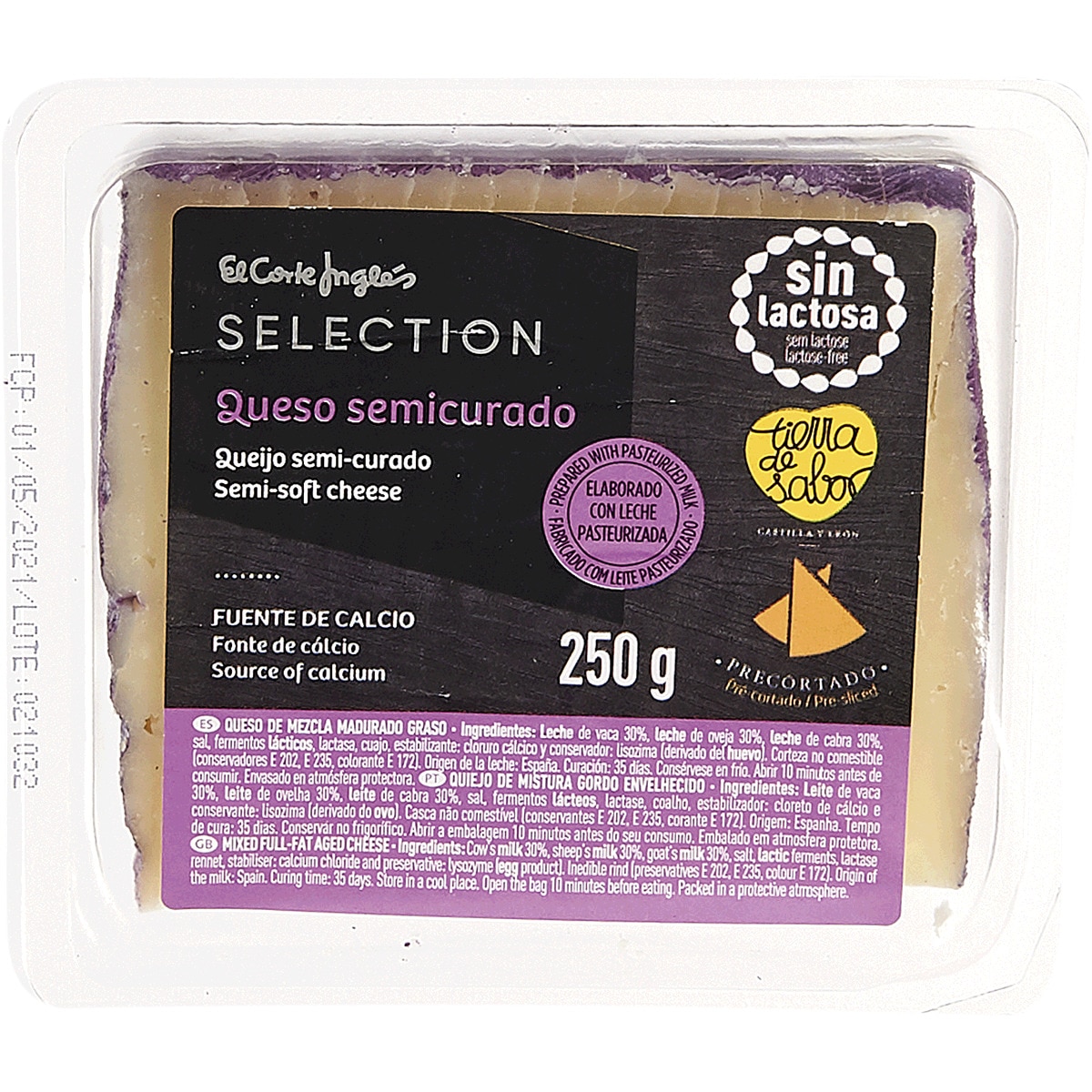Queijo Semi-Curado Pré-Cortado sem Lactose embalagem 250 g