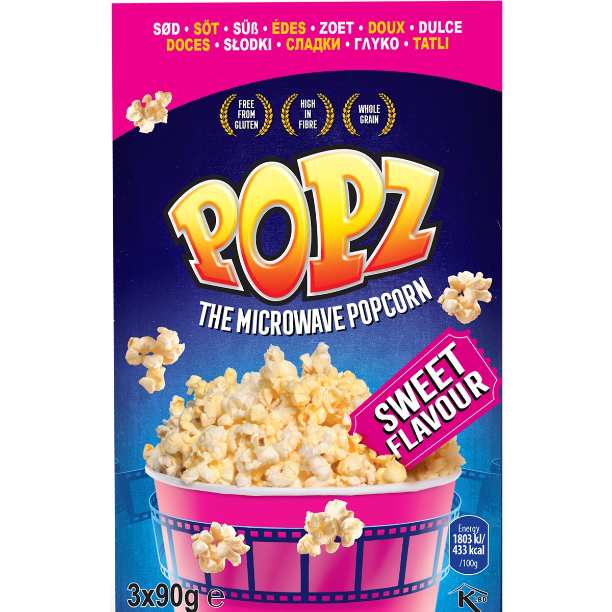 Pipocas para Microondas Doces Pack 3 unidades embalagem 270 g