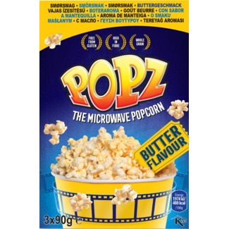 Pipocas para Microondas com Sabor a Manteiga Pack 3 unidades embalagem 270 g - Popz