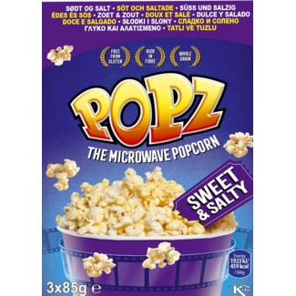 Pipocas Doces e Salgadas para Micro Ondas Pack 3 unidades embalagem 225 g - Popz