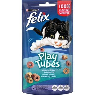 Play Tubes snacks para gatos con pescado y gambas envase 50 g - Felix