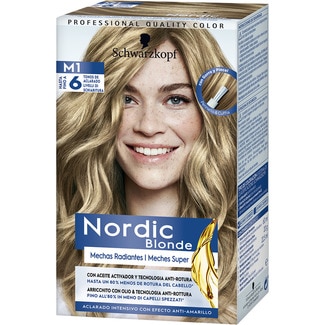 Blonde M1 mechas radiantes aclarante con aceite activador y tegnologia anti-rotura caja 1 unidad aclara hasta 6 tonos para cabellos de rubio medio a castaño oscuro - Schwarzkopf Nordic