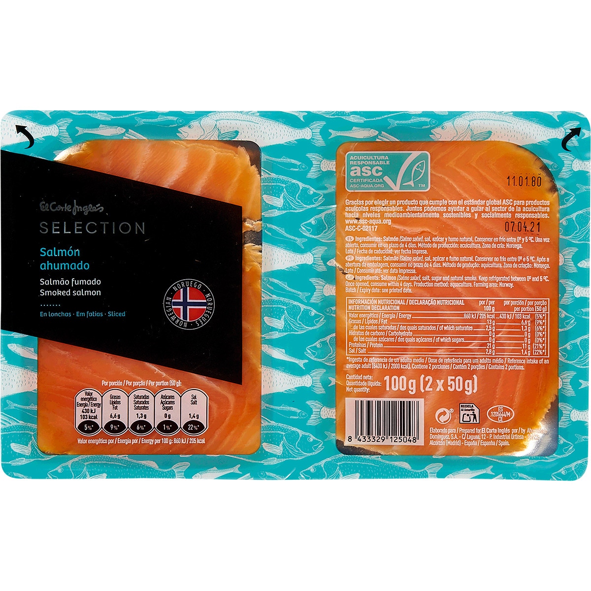 Salmão Fumado em Fatias Pack 2 embalagem 50 g