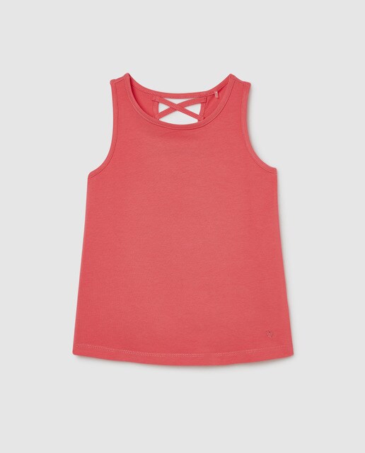 Camiseta de niña lisa rosa cruzada en la