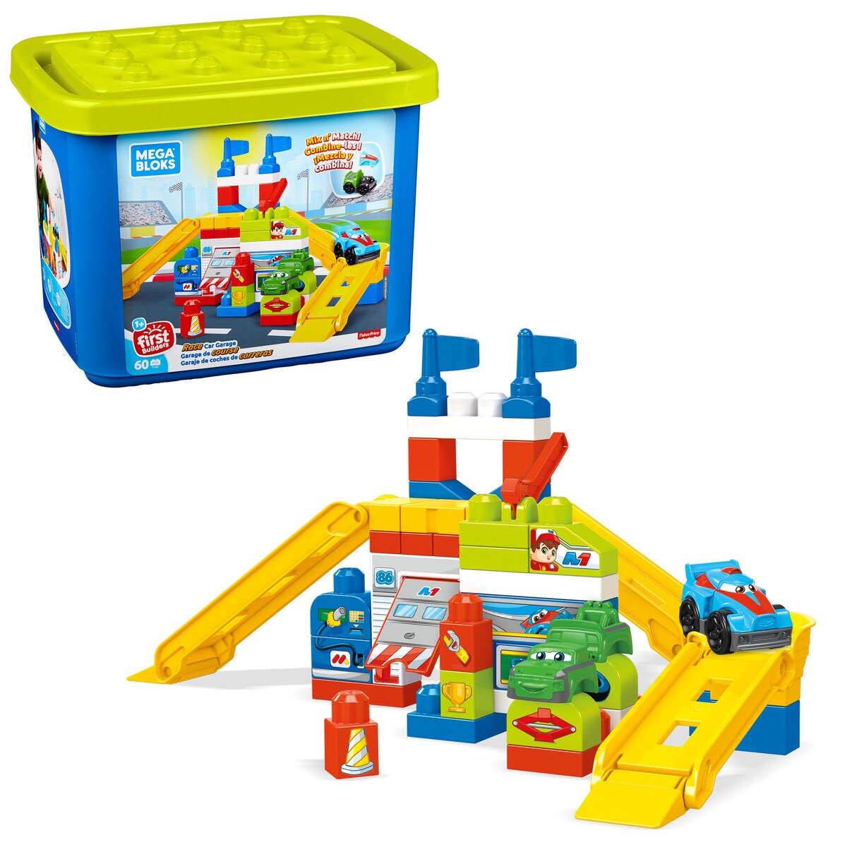 Mega Bloks Garaje de coches de carreras, juguete construcción bebé +1